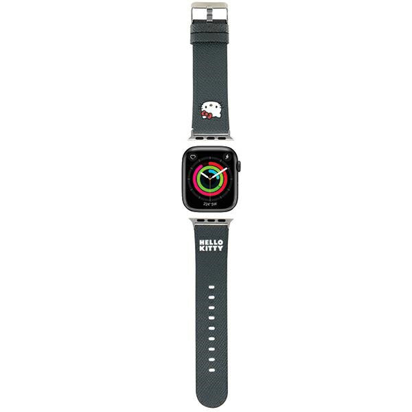 Каишка Hello Kitty Leather Kitty Head за Apple Watch 42mm / 41mm / 40mm / 38mm Series, Черна