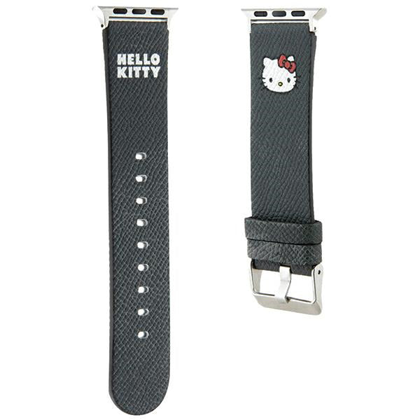 Каишка Hello Kitty Leather Kitty Head за Apple Watch 42mm / 41mm / 40mm / 38mm Series, Черна
