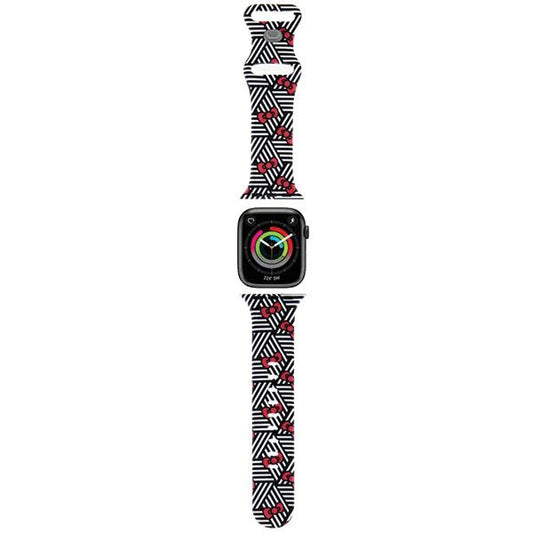Каишка Hello Kitty Silicone Bows & Stripes за Apple Watch 42mm / 41mm / 40mm / 38mm Series, Черна