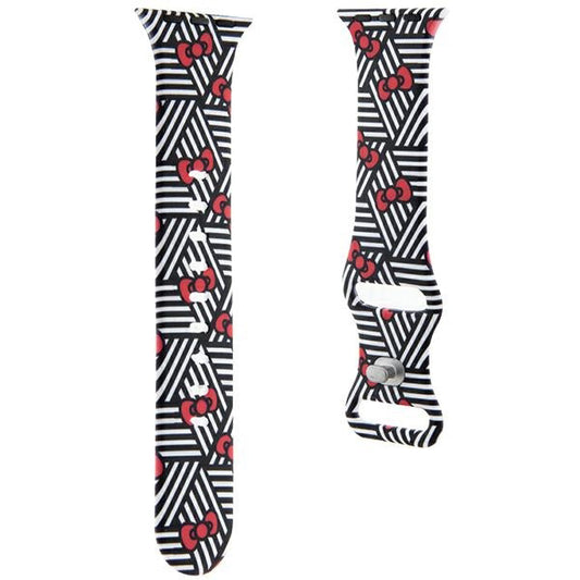 Каишка Hello Kitty Silicone Bows & Stripes за Apple Watch 42mm / 41mm / 40mm / 38mm Series, Черна