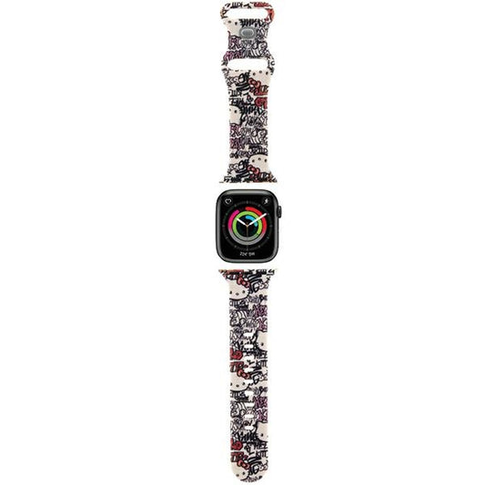 Каишка Hello Kitty Silicone Tags Graffiti за Apple Watch 42mm / 41mm / 40mm / 38mm Series, Бежова