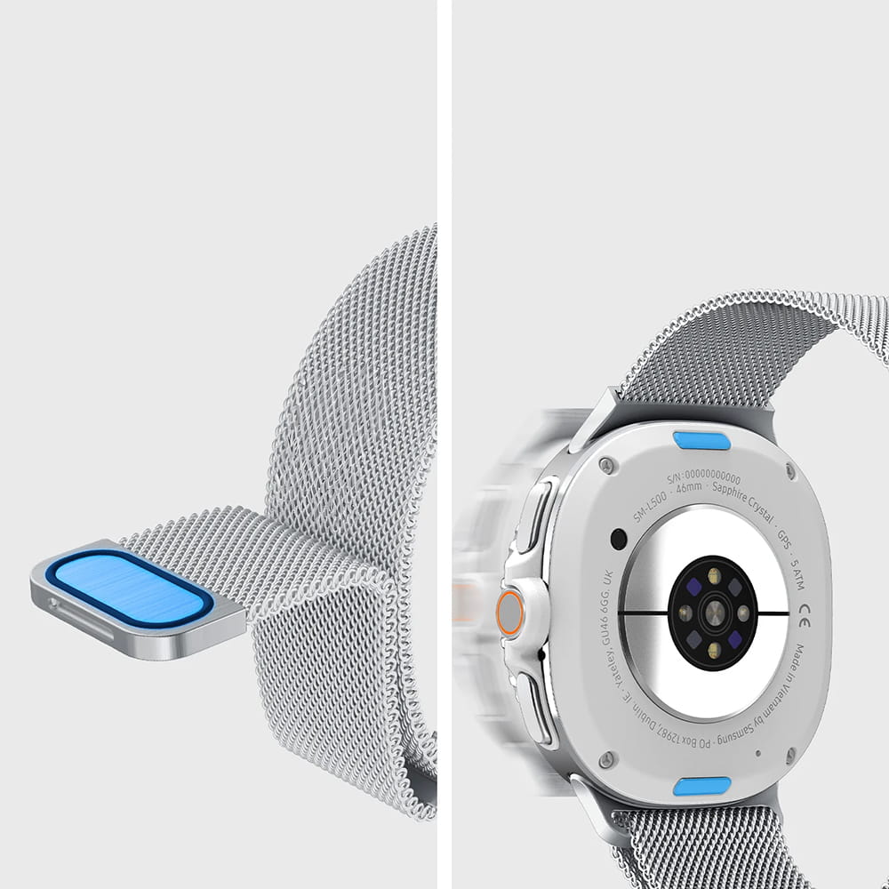 Каишка Spigen Metal Fit за Samsung Galaxy Watch9 / Watch8 / Watch8 Classic Series, Сребриста AMP10121