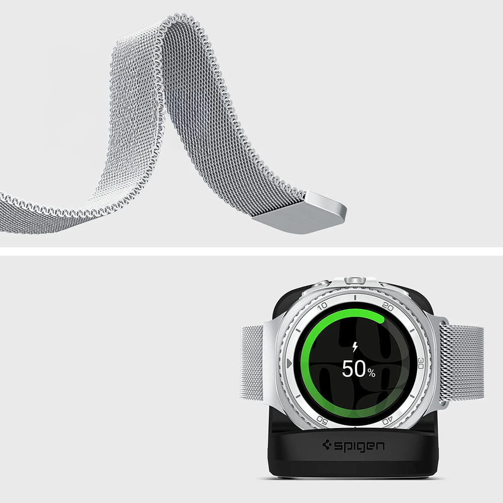 Каишка Spigen Metal Fit за Samsung Galaxy Watch9 / Watch8 / Watch8 Classic Series, Сребриста AMP10121