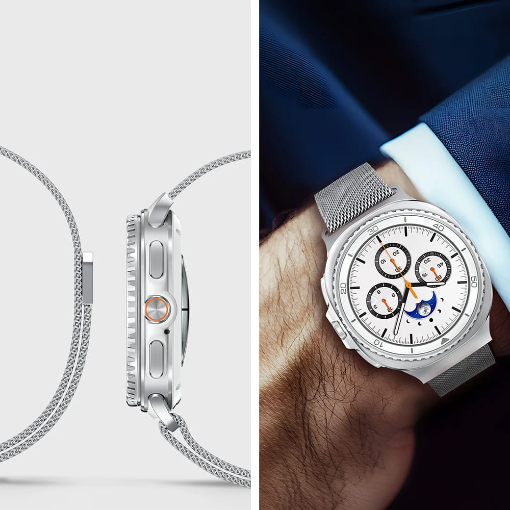Каишка Spigen Metal Fit за Samsung Galaxy Watch9 / Watch8 / Watch8 Classic Series, Сребриста AMP10121