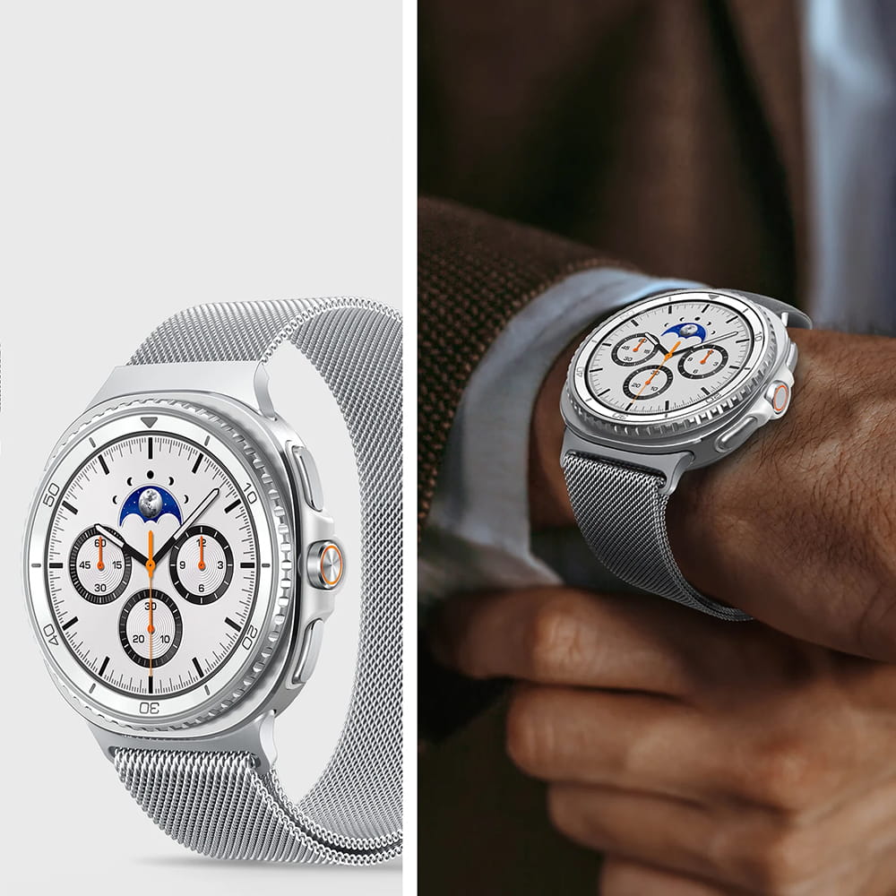 Каишка Spigen Metal Fit за Samsung Galaxy Watch9 / Watch8 / Watch8 Classic Series, Сребриста AMP10121