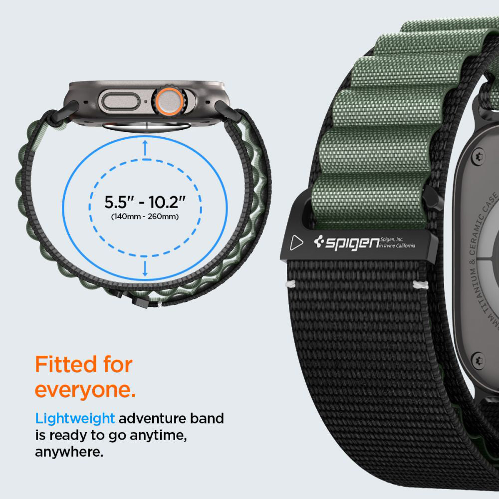Каишка Spigen WBF1 за Apple Watch 49mm / 46mm / 45mm / 44mm Series, Черно Зелена AMP10223