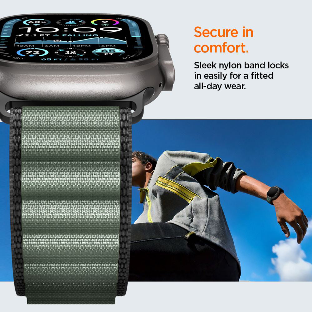 Каишка Spigen WBF1 за Apple Watch 49mm / 46mm / 45mm / 44mm Series, Черно Зелена AMP10223