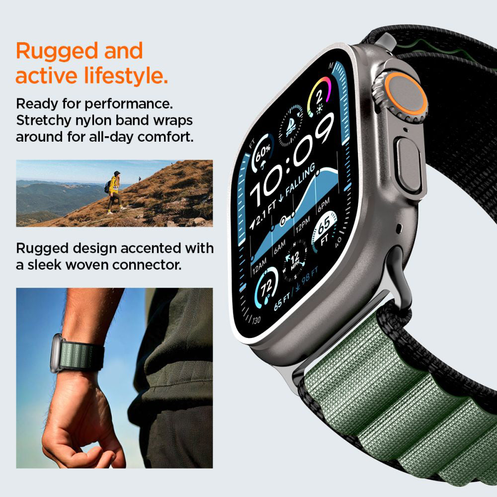 Каишка Spigen WBF1 за Apple Watch 49mm / 46mm / 45mm / 44mm Series, Черно Зелена AMP10223