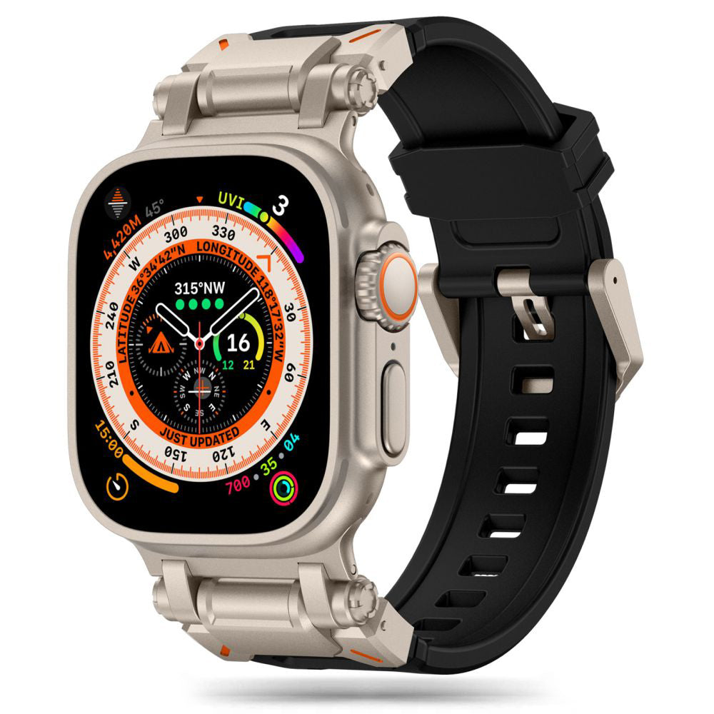 Каишка Techsuit W064 за Apple Watch 49mm / 46mm / 45mm / 44mm / 42mm Series, Черно Сребриста