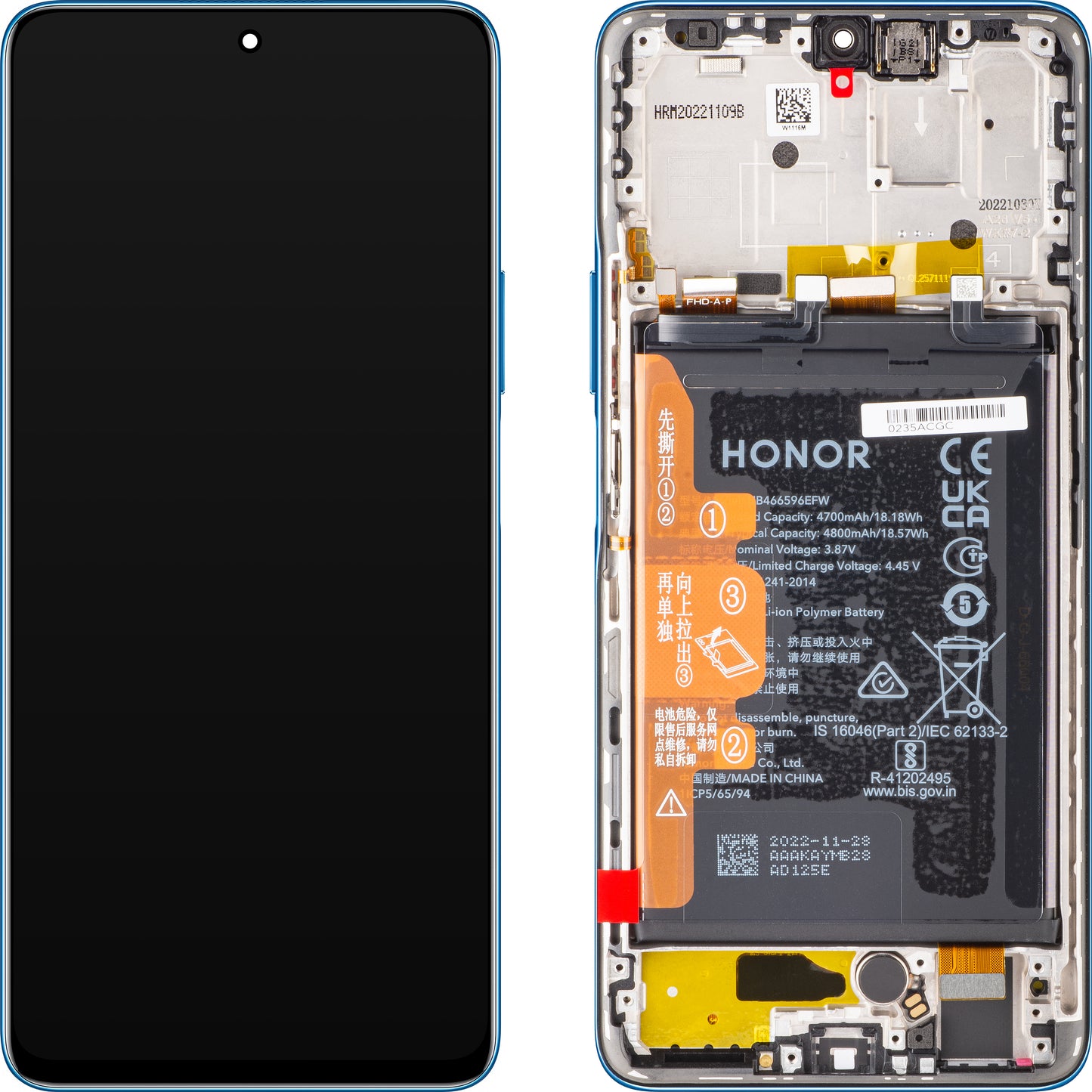 Тъчскрийн дисплей Тъчскрийн Honor Magic4 Lite, с рамка и батерия, син (Ocean Blue), сервизен пакет 0235ABST