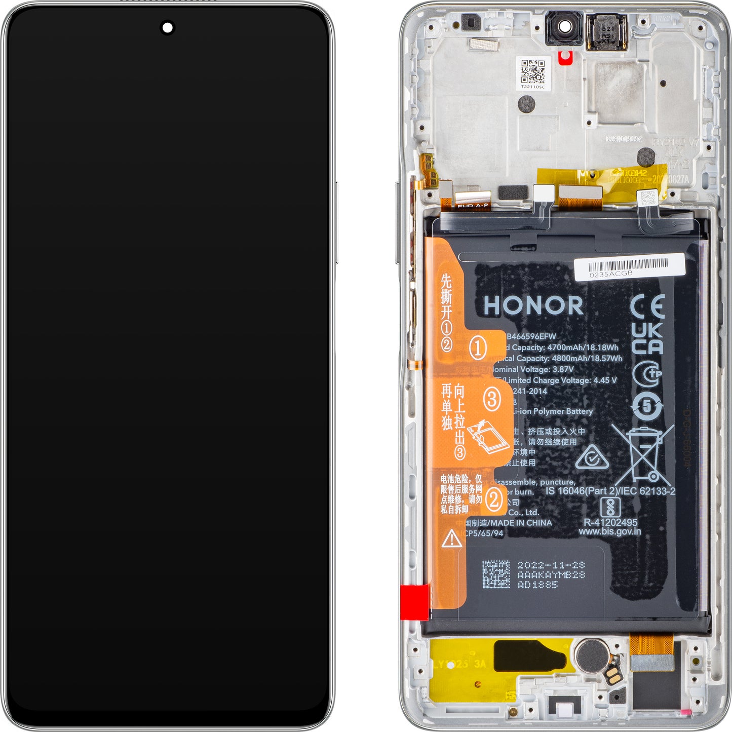 Тъчскрийн дисплей Тъчскрийн Honor Magic4 Lite, с рамка и батерия, титаниево сребрист, сервизен пакет 0235ABSS