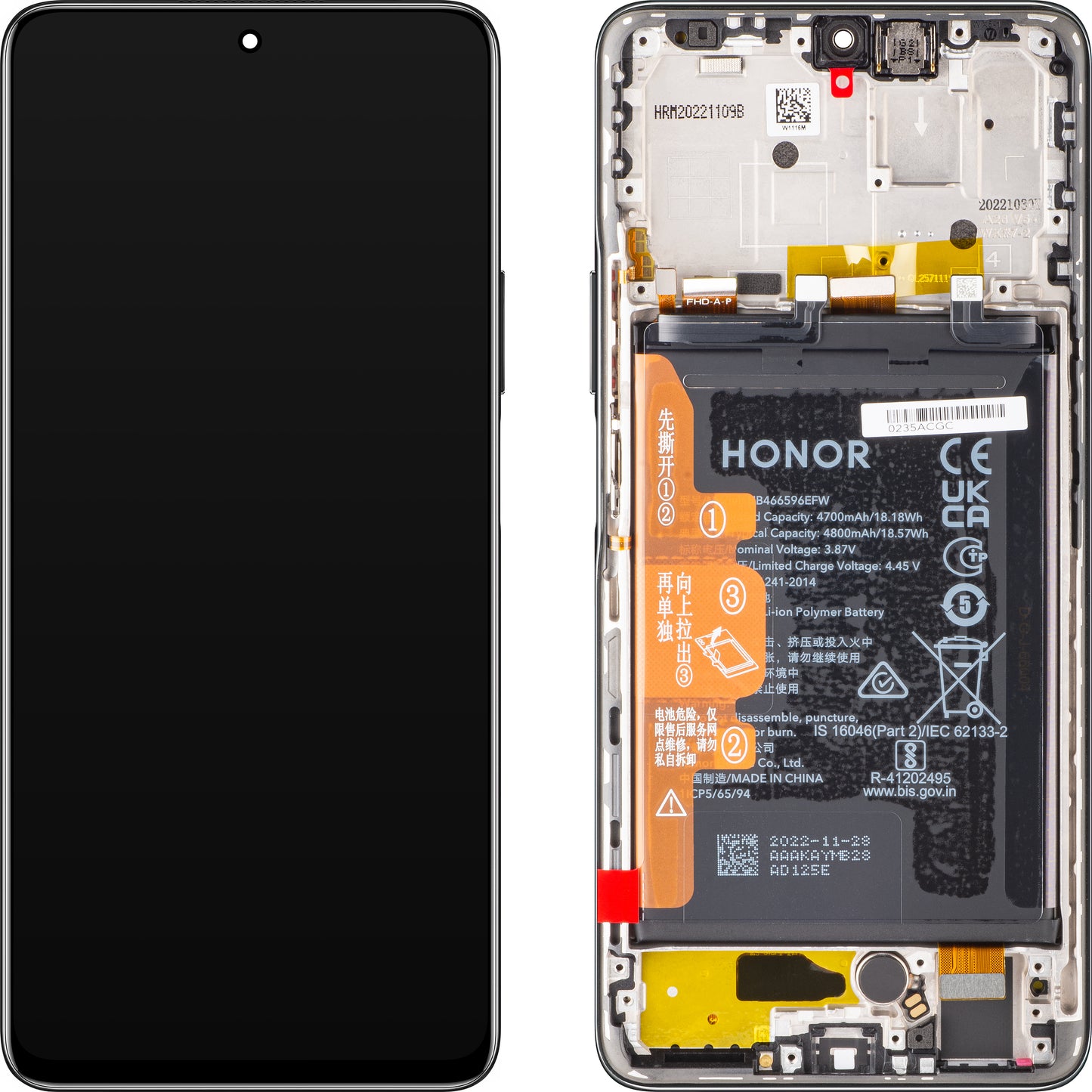 Тъчскрийн дисплей Тъчскрийн Honor Magic4 Lite, с рамка и батерия, среднощно черно, сервизен пакет 0235ABSK