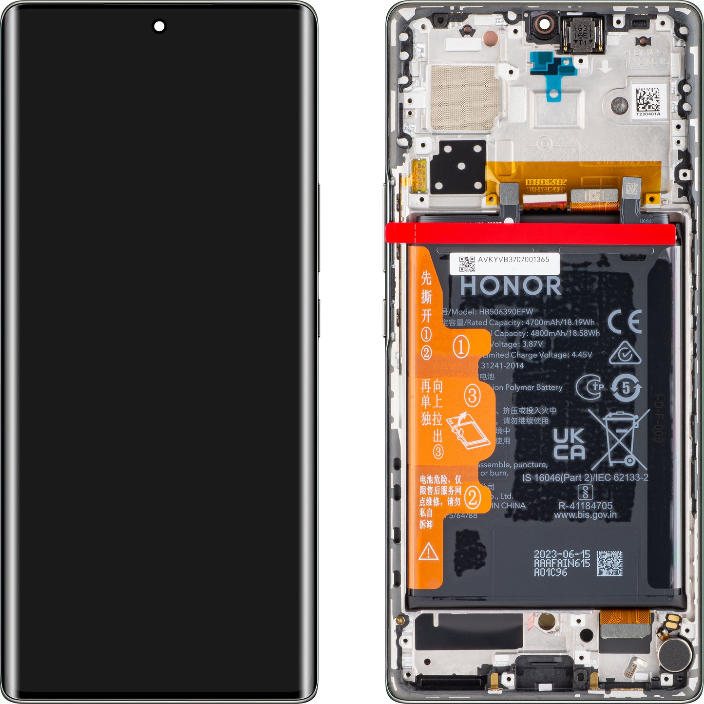 Тъчскрийн дисплей Honor 70, с рамка и батерия, среднощно черно, сервизен пакет 0235ACMF