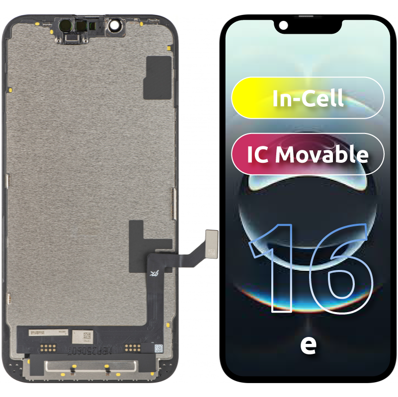 Дисплей с тъчскрийн JK за Apple iPhone 17e / 16e, с рамка, версия LCD In-Cell IC подвижен, черен