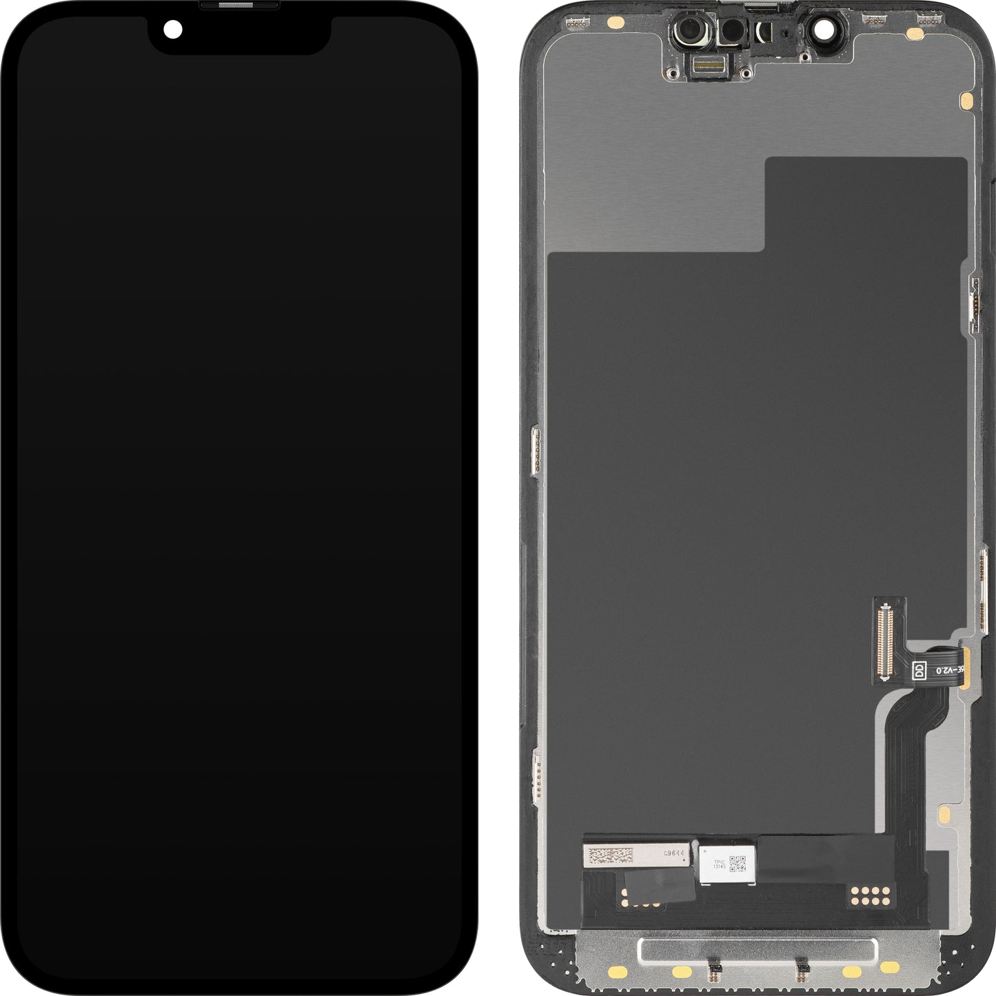 Дисплей с тъчскрийн MP, съвместим с Apple iPhone 13, с рамка, версия Soft OLED FHD Diagnostic, черен
