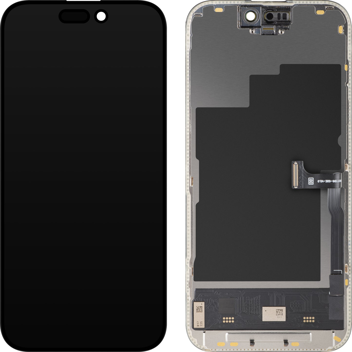 Дисплей с тъчскрийн MP, съвместим с Apple iPhone 15 Pro, с рамка, версия Soft OLED FHD 120Hz Diagnostic, черен