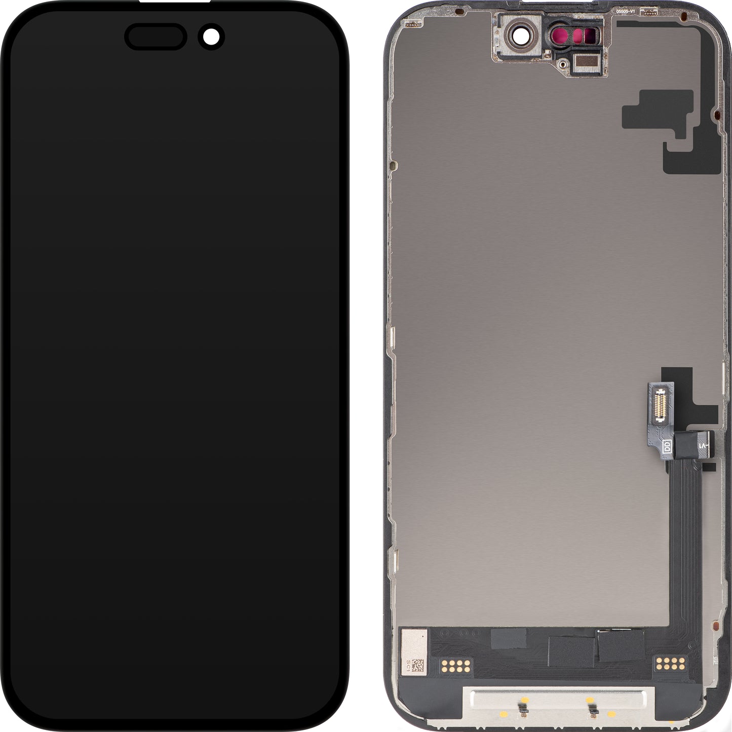 Дисплей с тъчскрийн MP, съвместим с Apple iPhone 16, с рамка, версия Soft OLED FHD Diagnostic, черен