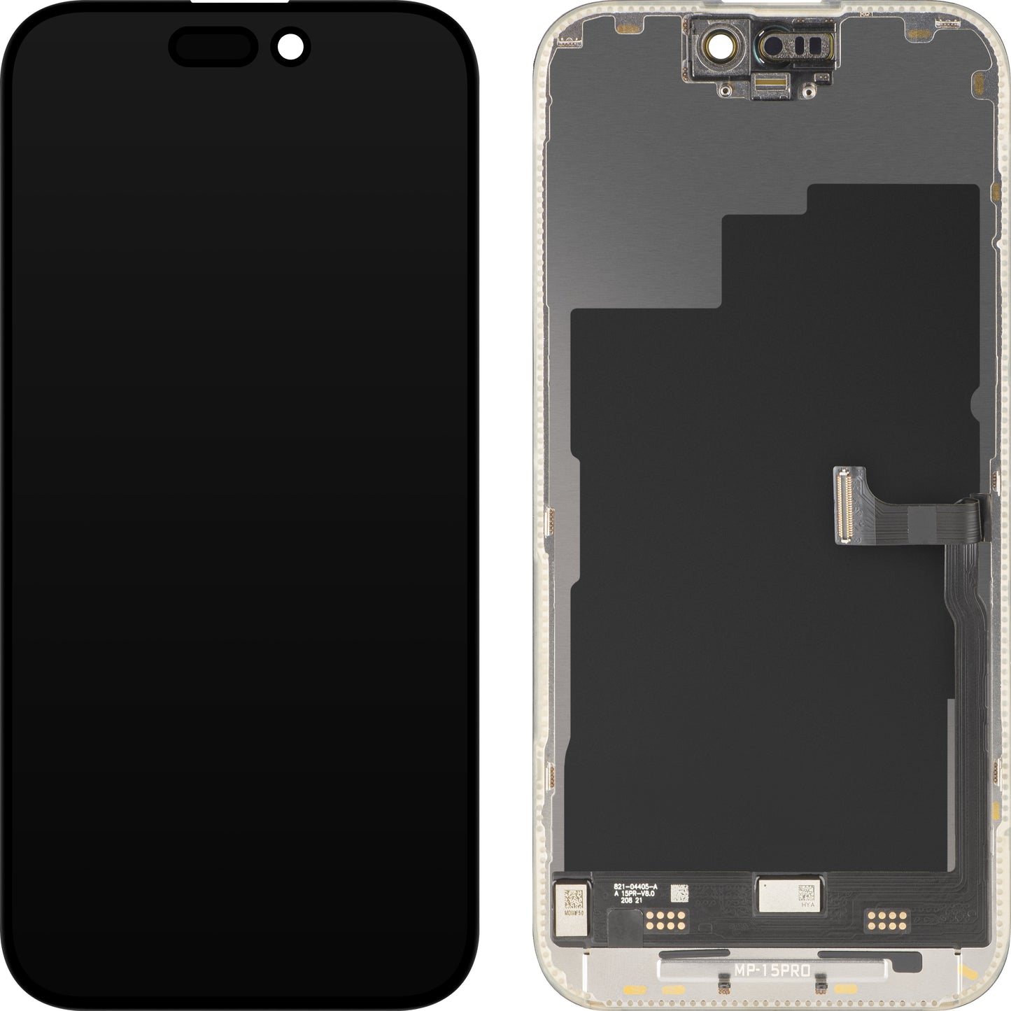 Дисплей с MP сензорен екран, съвместим с Apple iPhone 15 Pro, с рамка, премиум версия Soft OLED FHD 120Hz диагностичен, черен