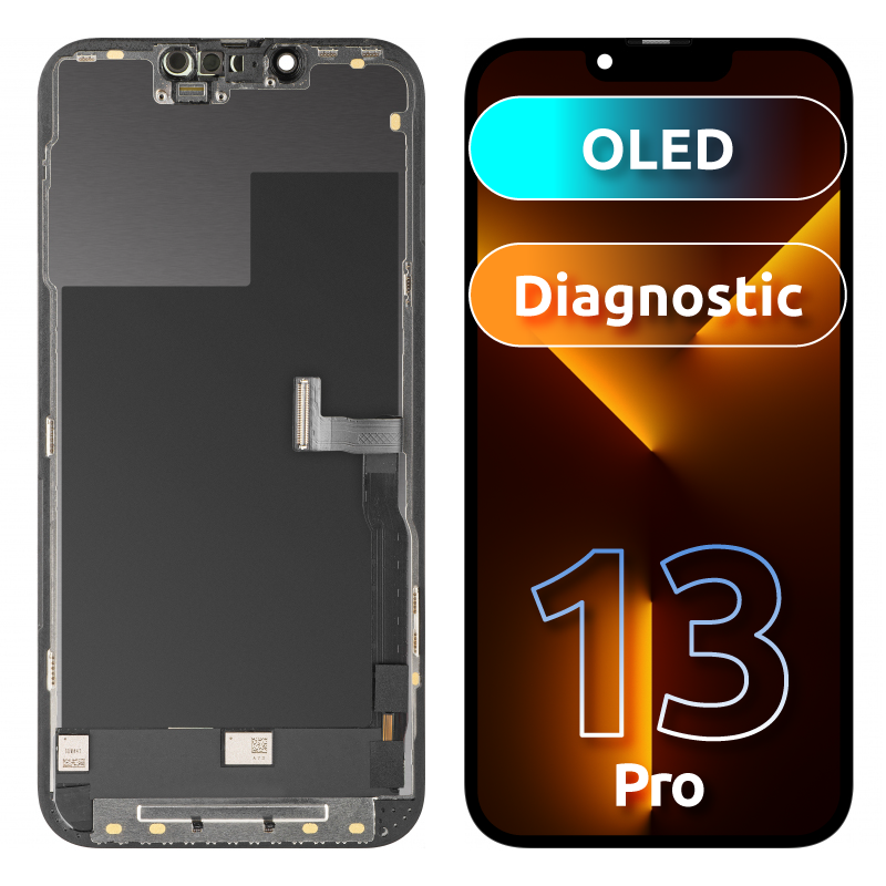 Дисплей с тъчскрийн MP, съвместим с Apple iPhone 13 Pro, с рамка, OLED FHD версия за диагностика, черен