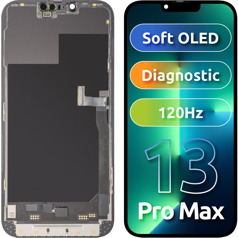 Дисплей с тъчскрийн MP, съвместим с Apple iPhone 13 Pro Max, с рамка, версия Soft OLED 120Hz FHD Diagnostic, черен