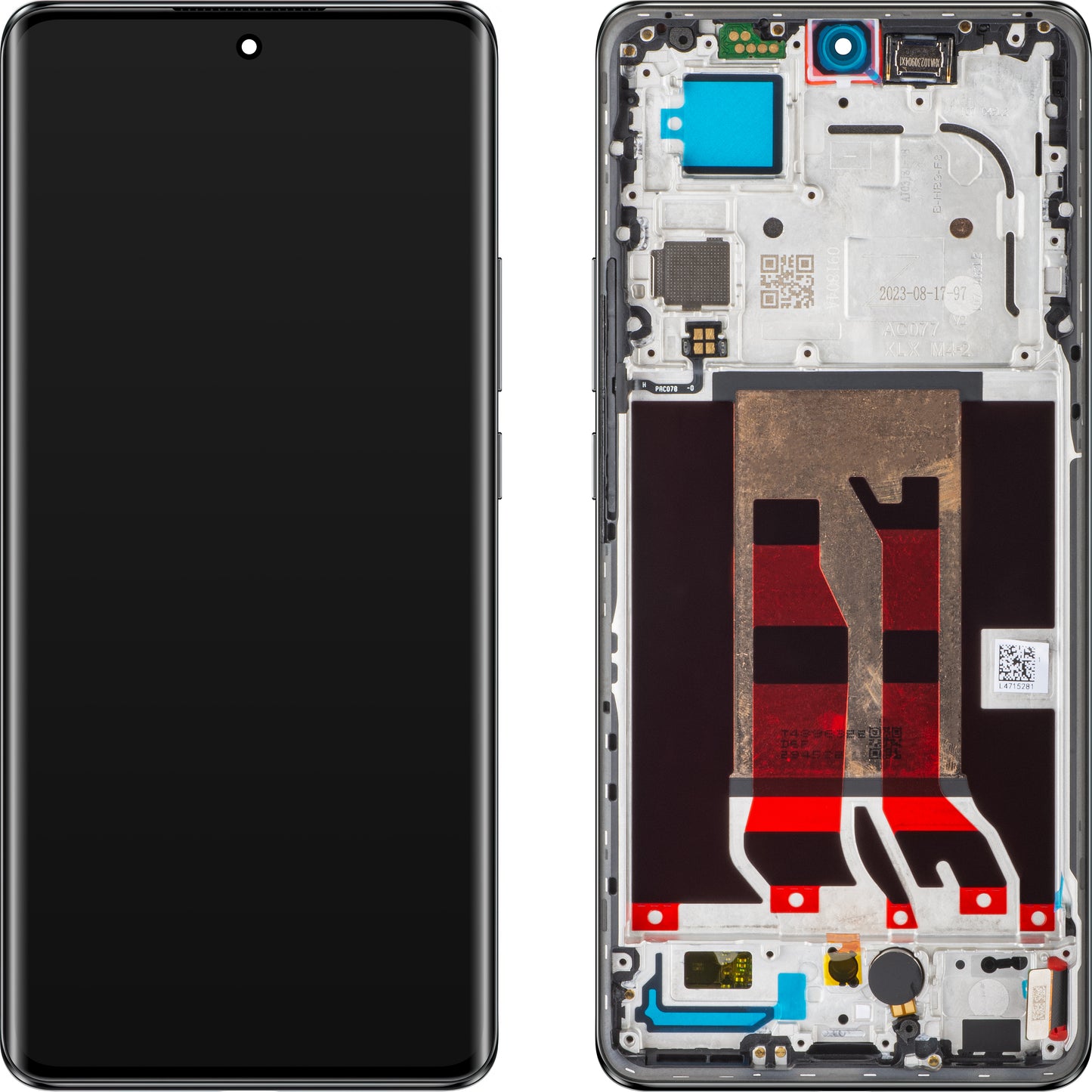 Oppo Reno10 Pro Сензорен дисплей с рамка, черен (сребристо сив), сервизен пакет 621029000057