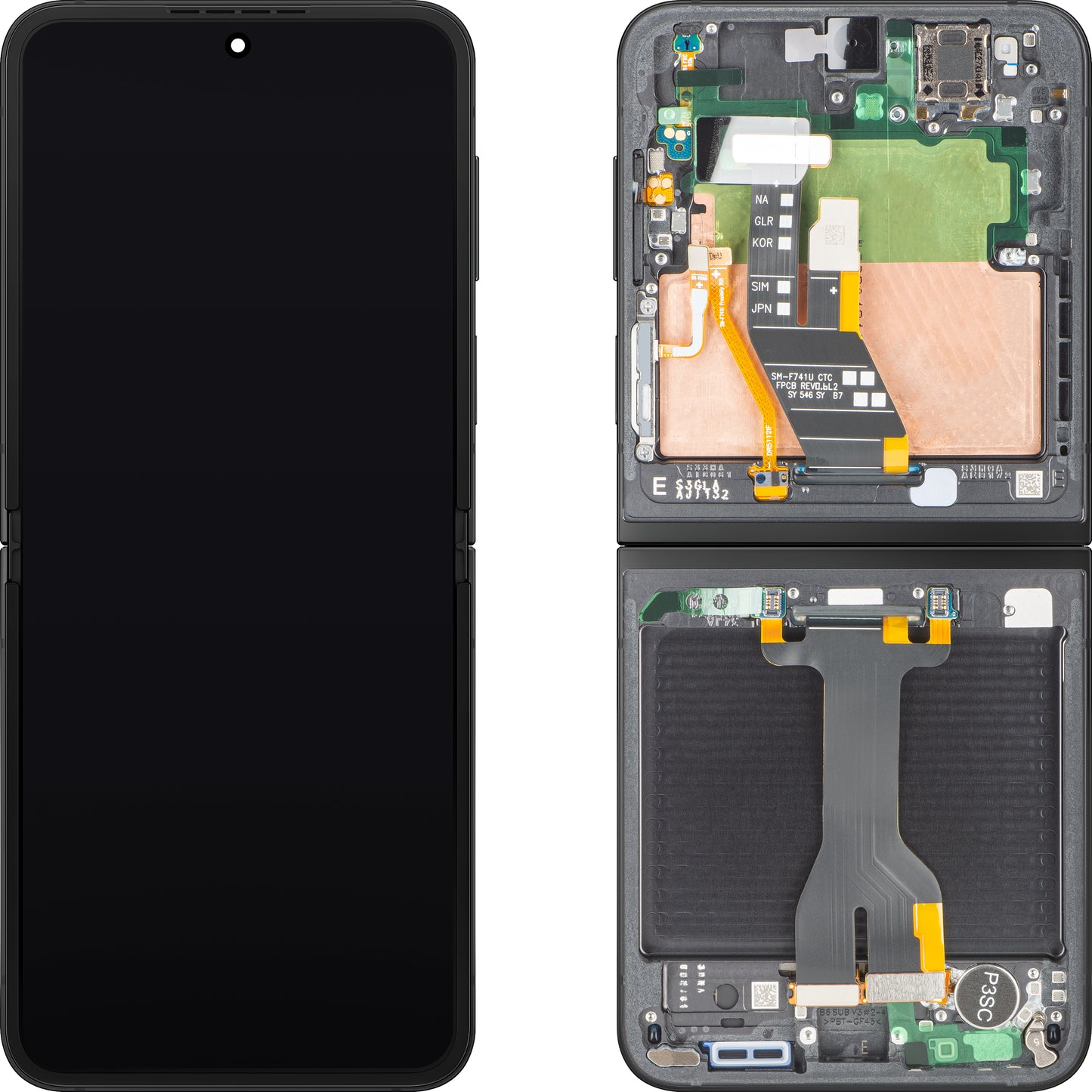 Samsung Galaxy Z Flip6 F741 Display with Touchscreen, Frame, Sub Inner, Black, Service Pack GH82-35014E