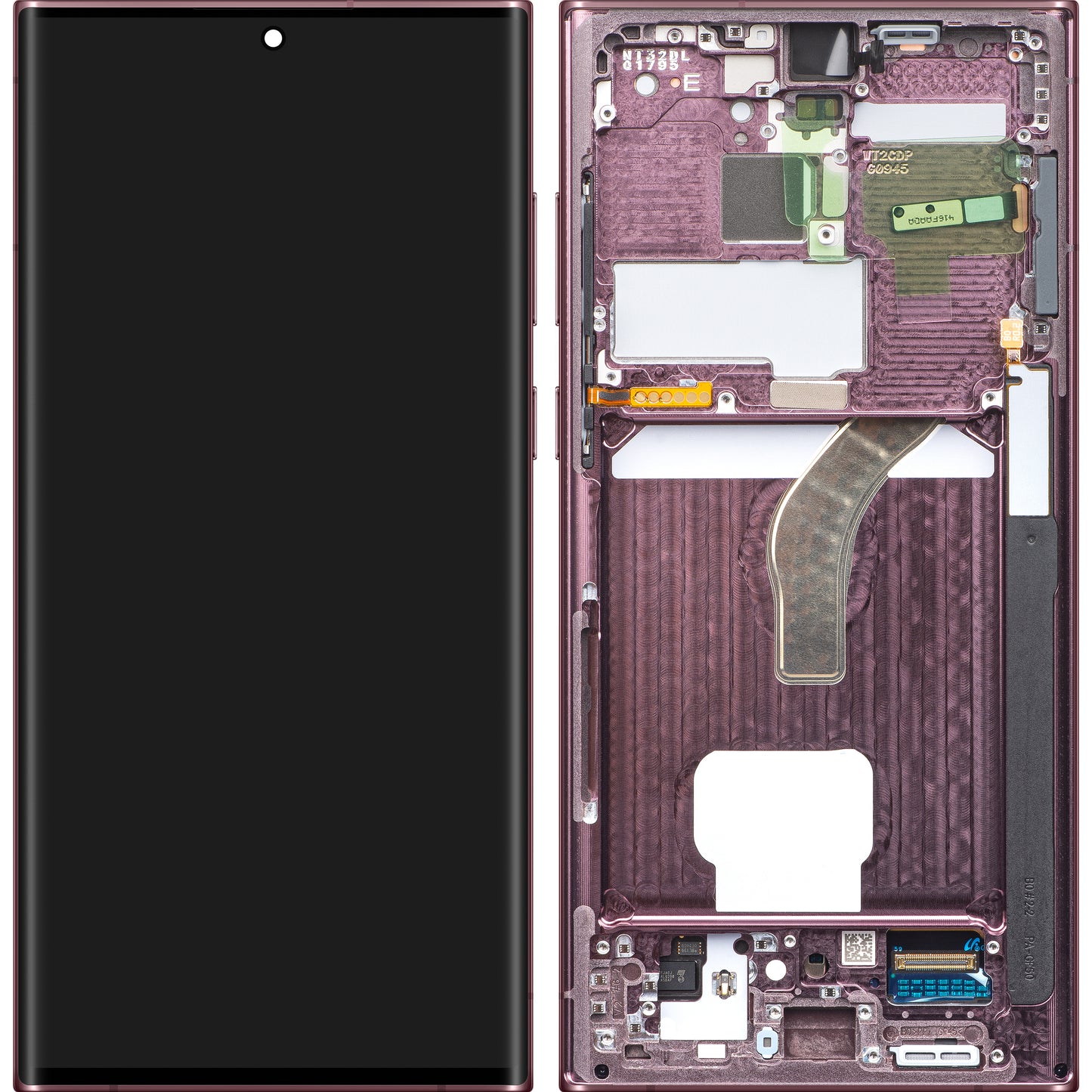 Дисплей с тъчскрийн Samsung Galaxy S22 Ultra 5G S908, с рамка, бордо, Swap GH82-27488B