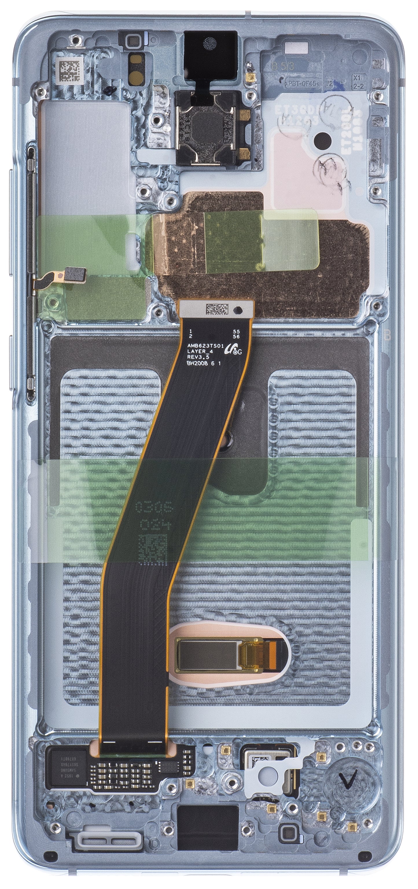 Сензорен дисплей Samsung Galaxy Galaxy S20 5G G981 / S20 G980, с рамка, син, сервизен пакет GH82-31432D