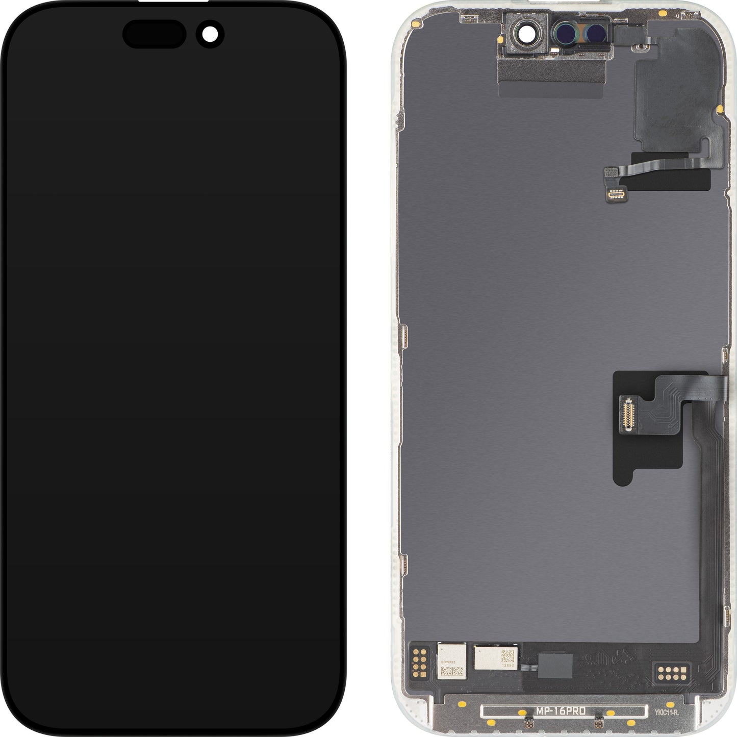 Дисплей с тъчскрийн и сензор за близост и светлина MP, съвместим с Apple iPhone 16 Pro, с рамка, софтуерна версия OLED FHD 120Hz диагностичен, черен