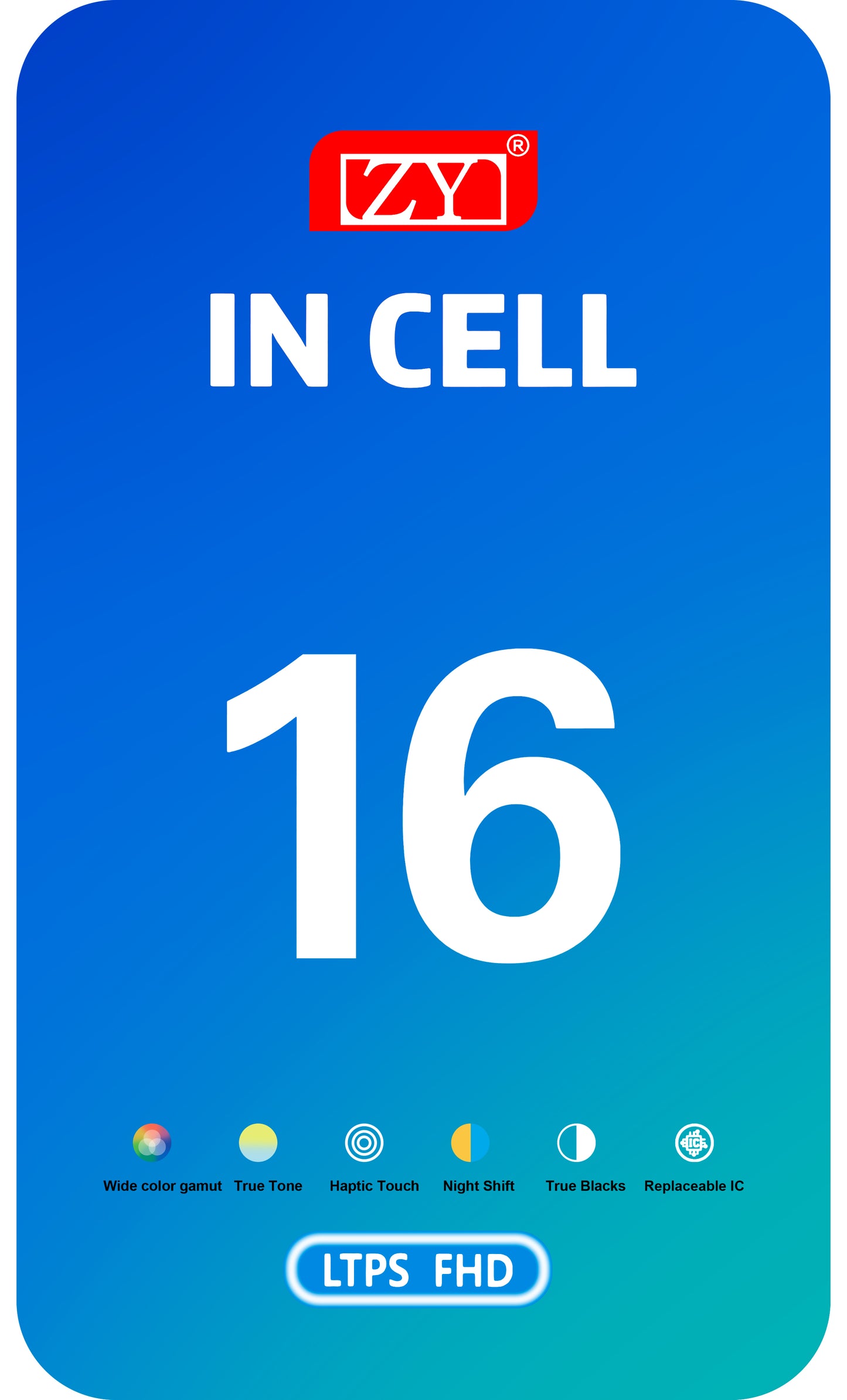 Дисплей с тъчскрийн ZY за Apple iPhone 16, с рамка, версия LCD In-Cell IC Movable, черен
