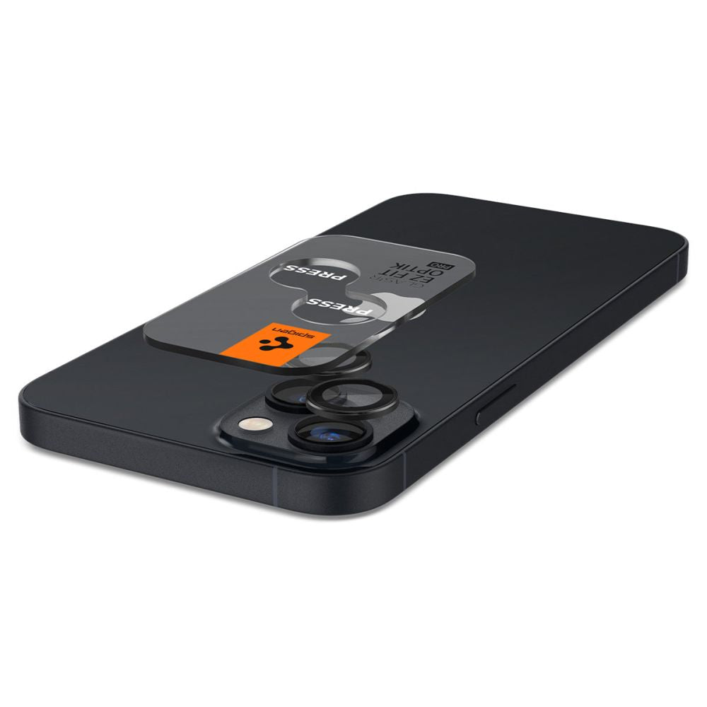 Защитно фолио за задна камера Spigen GlastR EZ FIT Optik Pro за Apple iPhone 15 Plus / 15, Закалено стъкло, Комплект 2 броя, Черно AGL05213