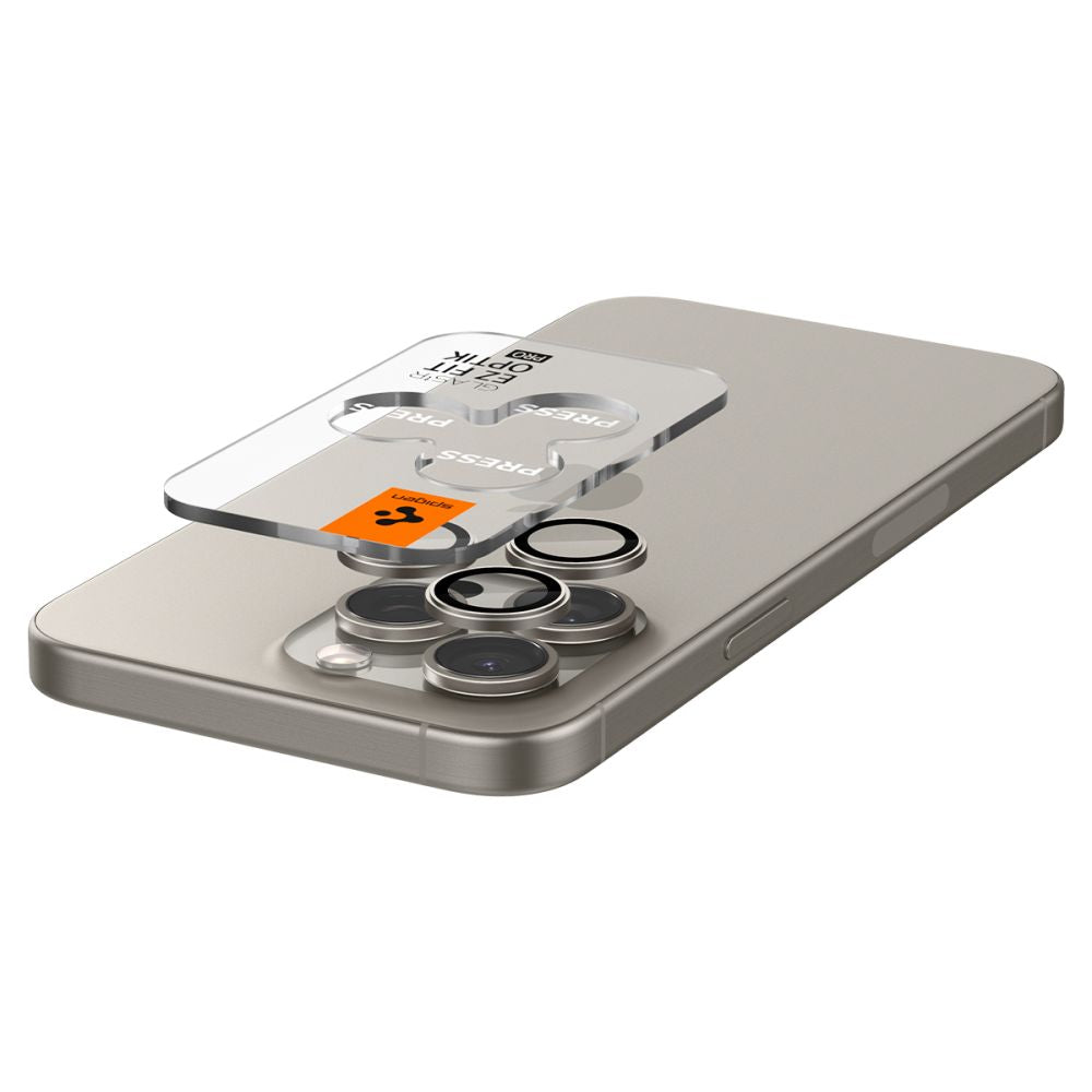 Защитно фолио за задна камера Spigen EZ FIT за Apple iPhone 15 Pro Max / 15 Pro, със стъклена защита, комплект 2 броя, сиво AGL07163