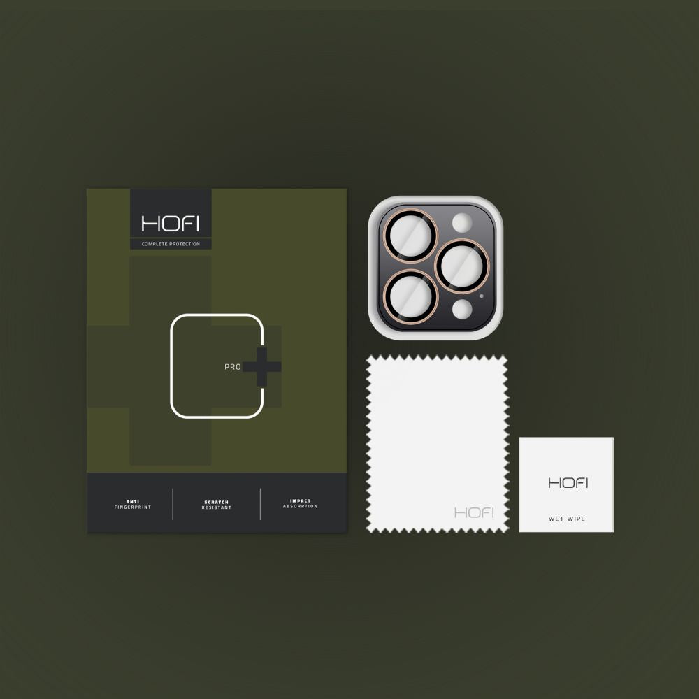 Защитно фолио за задна камера HOFI CamRing PRO+ за Apple iPhone 16 Pro Max / 16 Pro, със стъклена защита, златисто