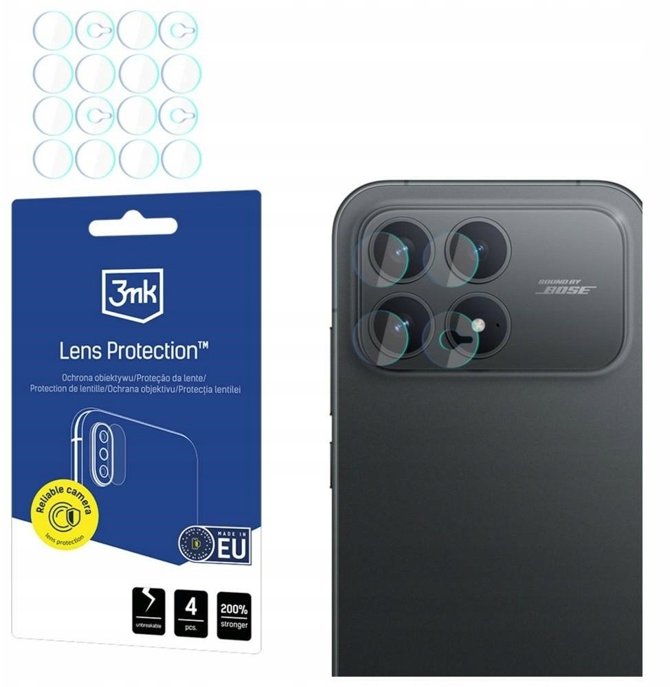 Протектор за задна камера 3MK Lens за Xiaomi Poco F8 Pro, гъвкаво стъкло, комплект от 4 броя, прозрачен