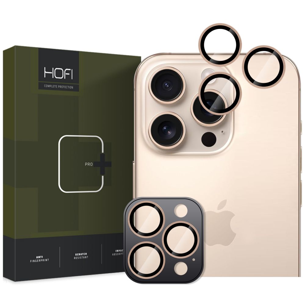 Защитно фолио за задна камера HOFI CamRing PRO+ за Apple iPhone 16 Pro Max / 16 Pro, със стъклена защита, златисто