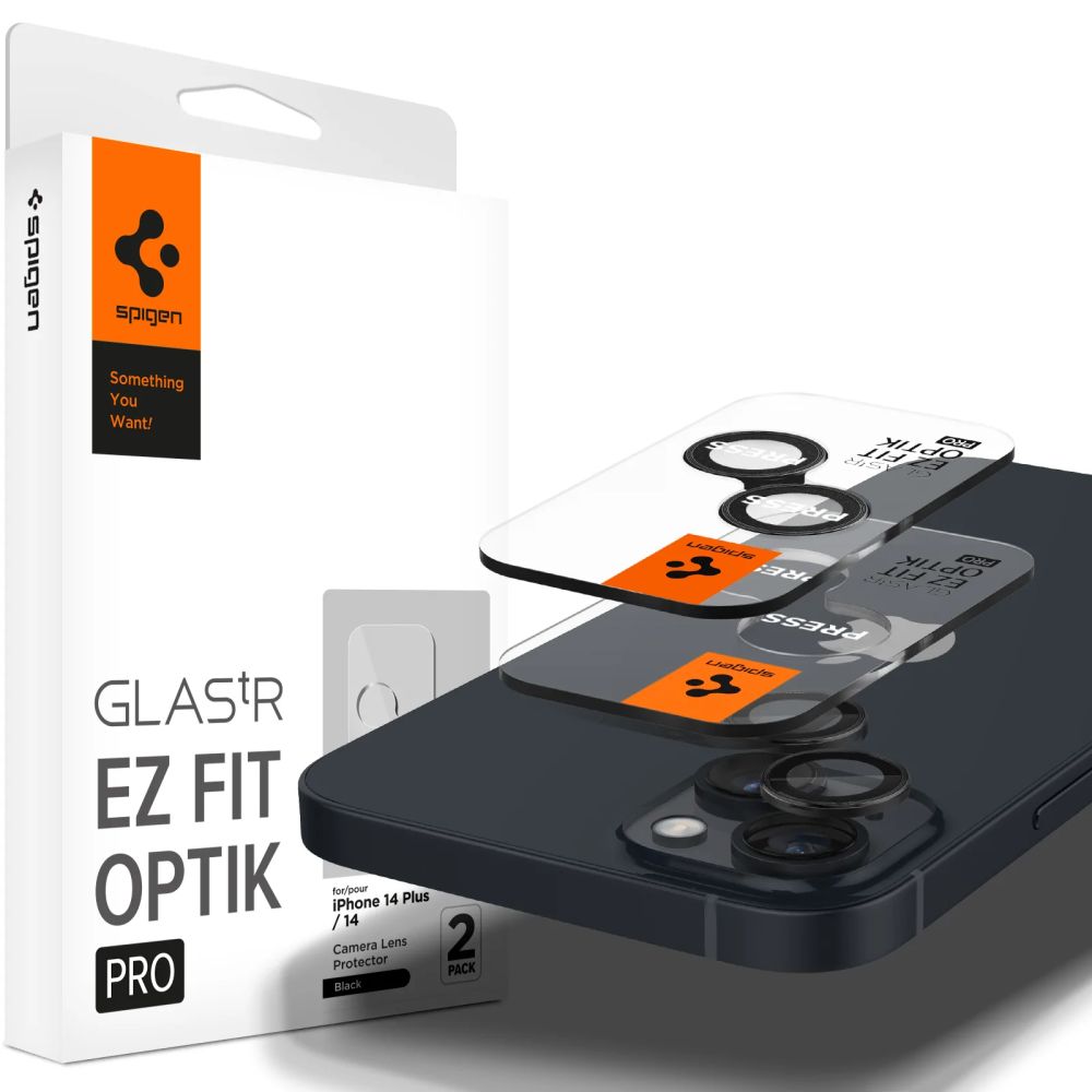 Защитно фолио за задна камера Spigen GlastR EZ FIT Optik Pro за Apple iPhone 15 Plus / 15, Закалено стъкло, Комплект 2 броя, Черно AGL05213