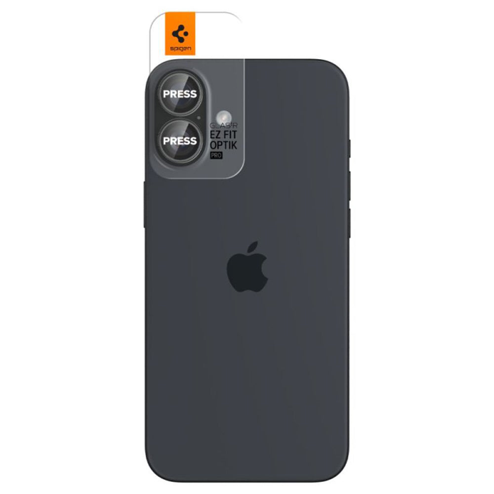 Spigen EZ FIT Защитно фолио за задна камера за Apple iPhone 16 Plus / 16, със защита от стъкло, комплект 2 броя, прозрачно AGL07921
