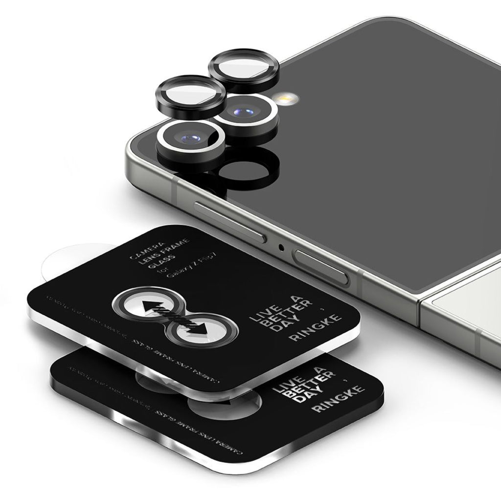 Защитно фолио за задна камера Ringke за Samsung Galaxy Z Flip7 F766, закалено стъкло, комплект от 2 броя, черно