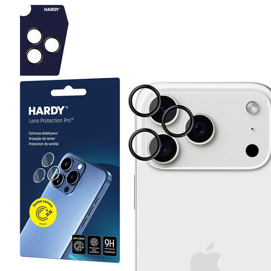 Фолио за защита на задната камера 3MK Hardy Protection Pro за Apple iPhone 17 Pro Max / 17 Pro, Закалено стъкло, Черно