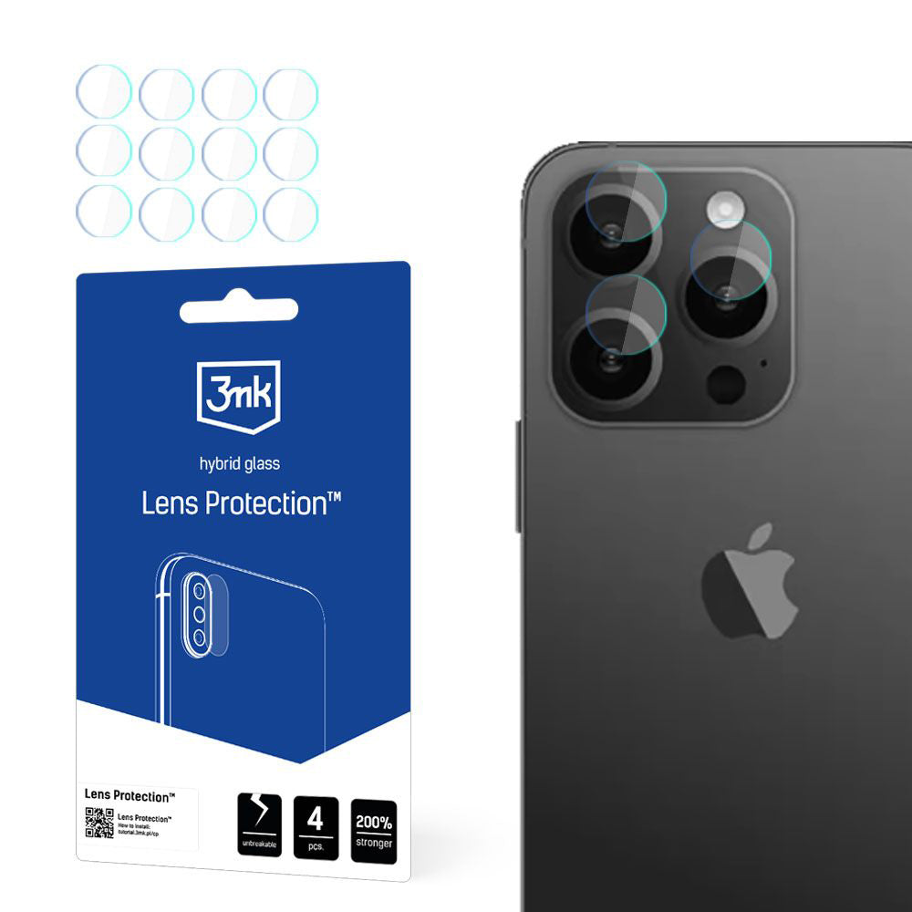 Протектор за задна камера 3MK Protection за Apple iPhone 15 Pro Max, гъвкаво стъкло, комплект от 4 броя, прозрачен