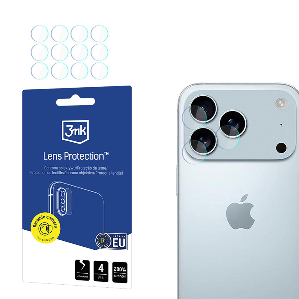 Фолио за защита на задната камера 3MK Protection за Apple iPhone 17 Pro Max, Гъвкаво стъкло, Комплект 4 броя, Прозрачно