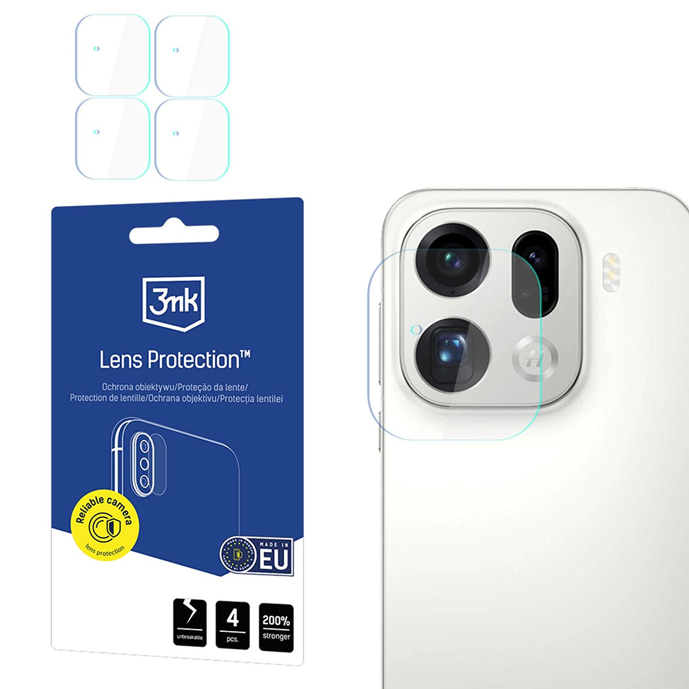 Фолио за защита на задната камера 3MK Protection за Oppo Find X9 Pro, закалено стъкло, комплект от 4 броя, прозрачно