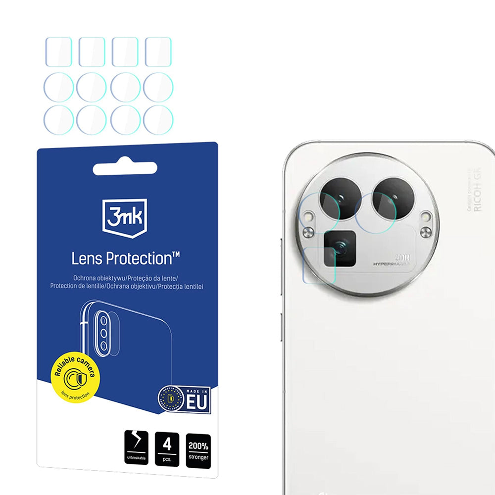 Защитно фолио за задна камера 3MK Protection за Realme GT 8 Pro, закалено стъкло, комплект от 4 броя, прозрачно