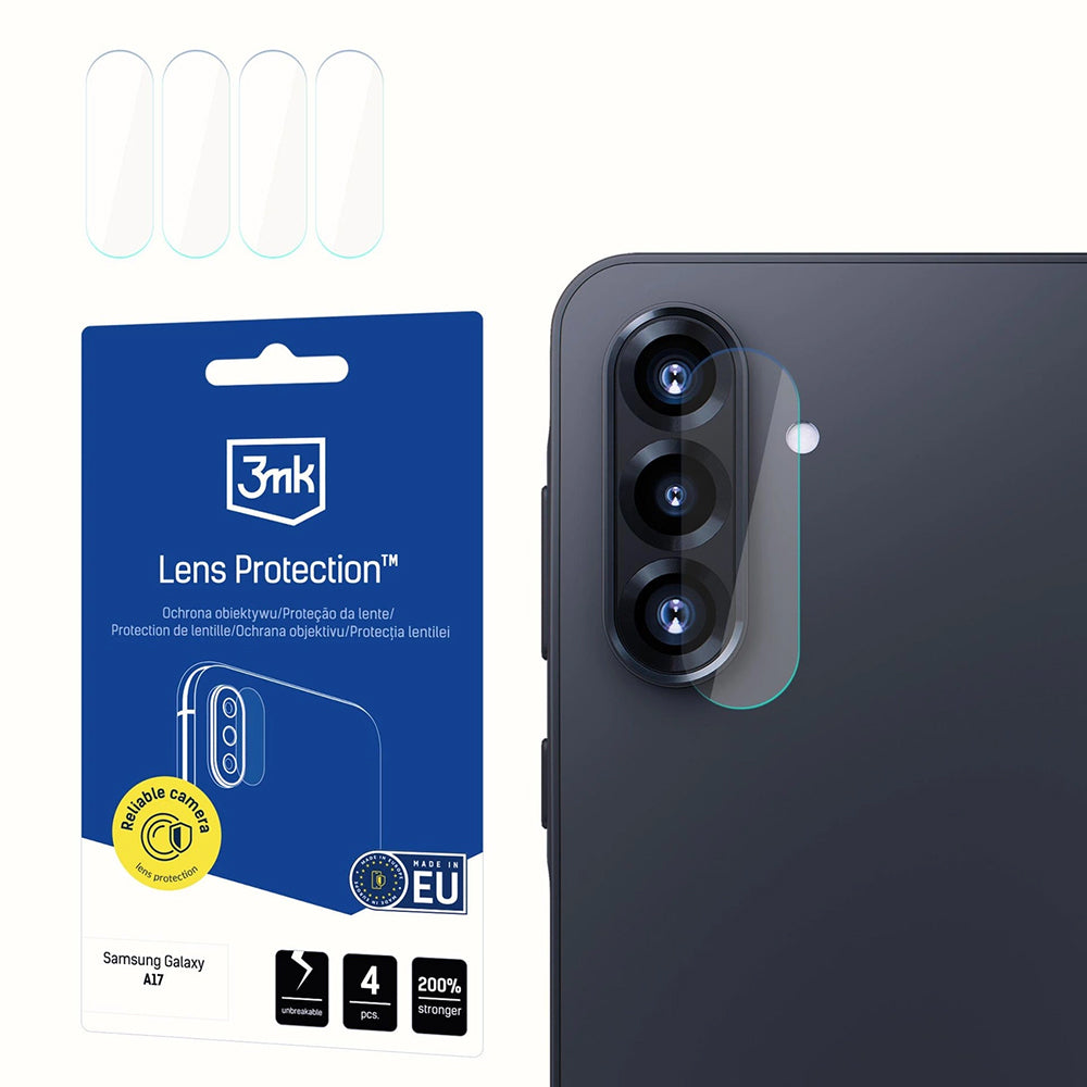 Протектор за задна камера 3MK Protection за Samsung Galaxy A17 4G / A17 5G, гъвкаво стъкло, комплект от 4 броя, прозрачен