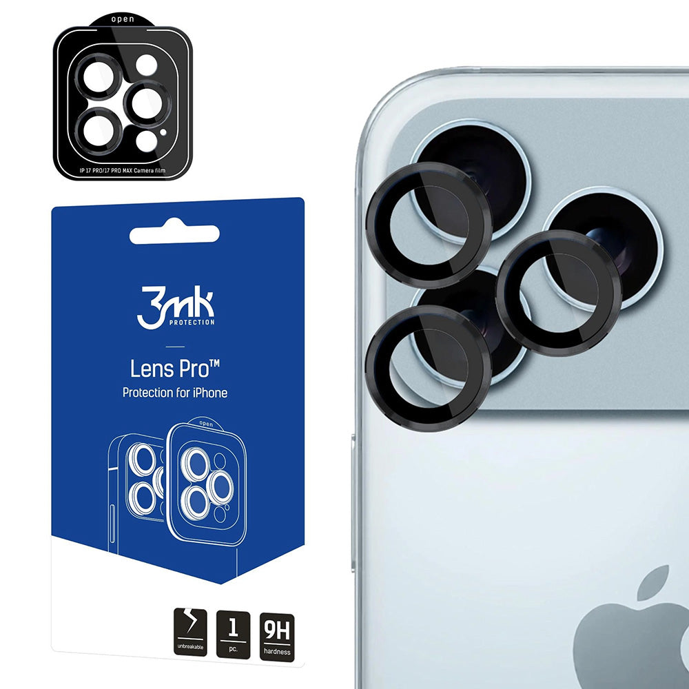 Защитно фолио за задна камера 3MK Protection Pro за Apple iPhone 17 Pro Max / 17 Pro, закалено стъкло, черно
