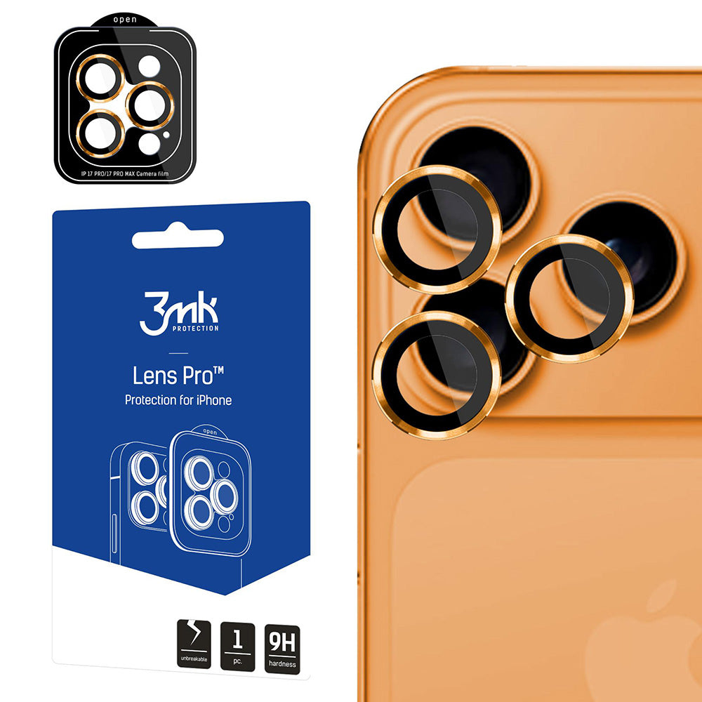 Фолио за защита на задната камера 3MK Protection Pro за Apple iPhone 17 Pro Max / 17 Pro, Закалено стъкло, Оранжево