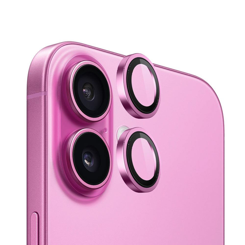 Blueo Metal Frame Rear Camera Protective Film for Apple iPhone 16 Plus / 16, Tempered Glass, Pink