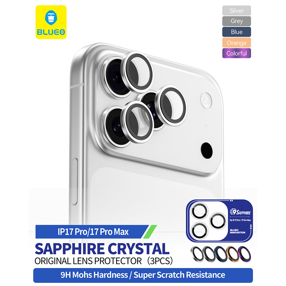 Фолио за защита на задната камера Blueo Sapphire Crystal за Apple iPhone 17 Pro Max / 17 Pro, Закалено стъкло, Тъмносиньо