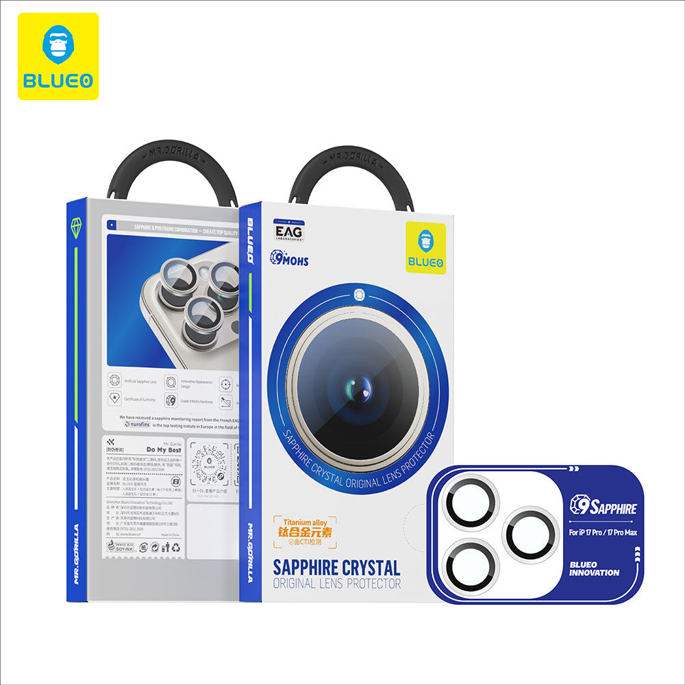 Фолио за защита на задната камера Blueo Sapphire Crystal за Apple iPhone 17 Pro Max / 17 Pro, Закалено стъкло, Тъмносиньо