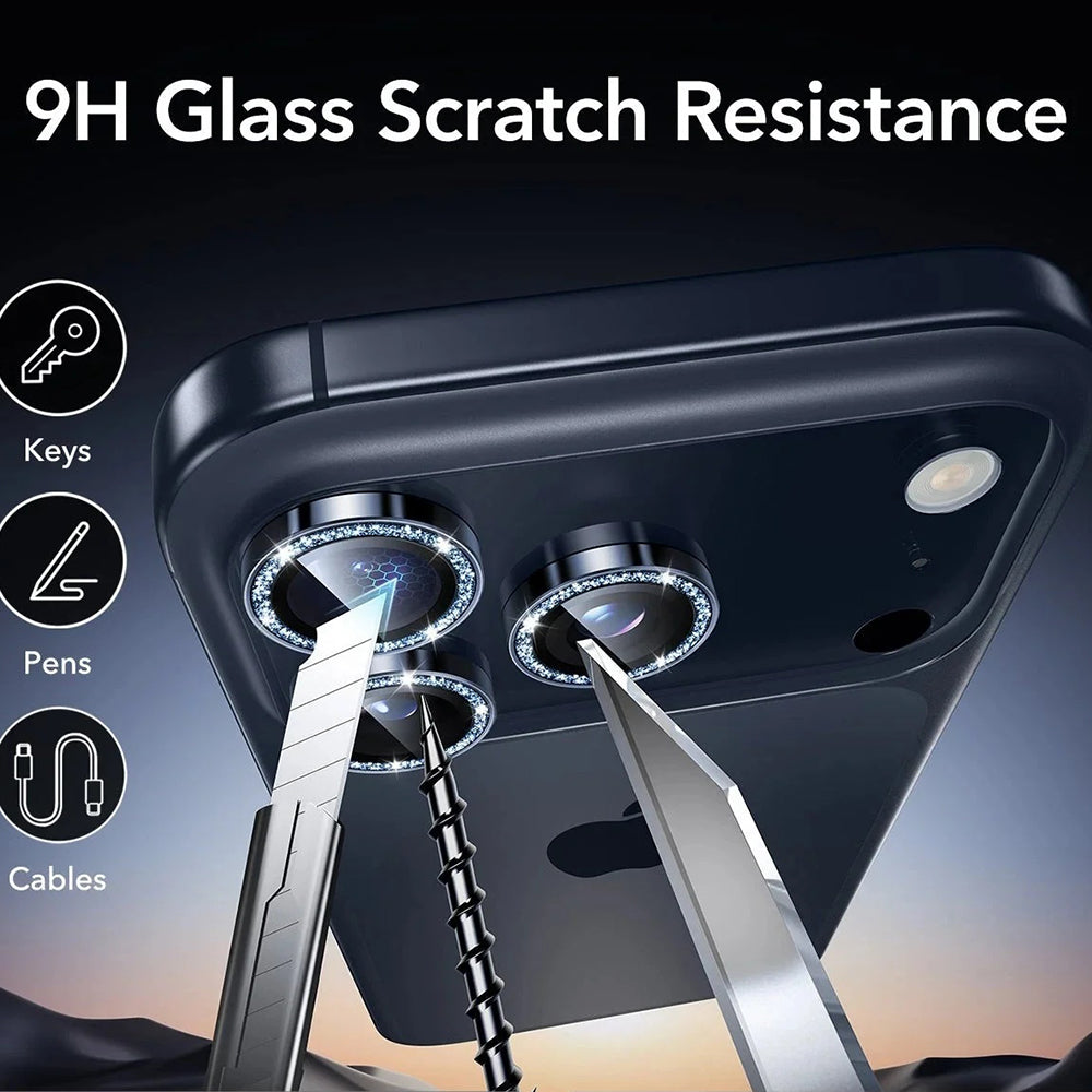 Фолио за защита на задната камера ESR Glitter Diamond Armorite за Apple iPhone 17 Pro Max / 17 Pro, Закалено стъкло, Тъмносиньо